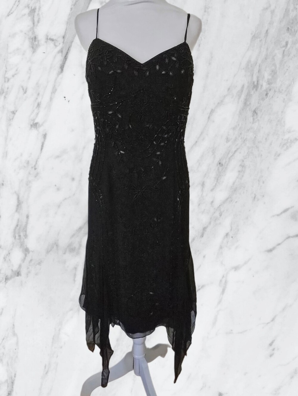 Aline Beaded Silk Asymmetrical Hem Dress